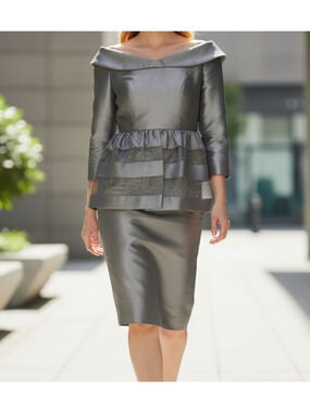 Especially Yours EY Boutique Silver Peplum Layered Dress Size 12 New With Tag